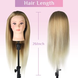 Neverland Hairdressing Head Hairdressing Real Hair Practice Head Hairdressing Head Training Heads (26 Inch Ombre Golden)