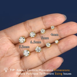 JANDY SHINE Moissanite Stud Earrings for Women Men 0.6CT D Color VVS1 Clarity Round Cut Lab Created Diamond 925 Sterling Silver 18K Gold Plated Jewelry (0.3ct*2)