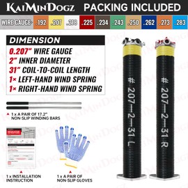 KaiMinDogz Pair of 2" Garage Door Torsion Springs Set with Non-Slip Winding Bar & Gloves,High Precision Electrophoresis Black Coated, for Replacement & Installation, MIN 16,000 Cycles (0.207x2''x31'')