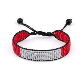 Peru Flag Beaded Bracelet, Adjustable, Boho Style Rope Bracelet for Women, Men, Thread String