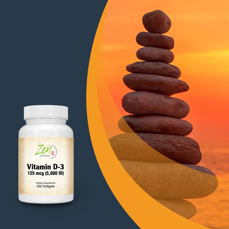 Zen Supplements - Vitamin D-3 5000 IU 250-Softgel - Supports