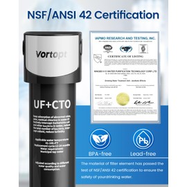 VORTOPT 0.01μm Under Sink Water Filter System,NSF/ANSI 42 Certified Water Purifier,24000 Galloons Large Flow Flux,Reduces PFAS,PFOA/PFOS,Chlorine,Bad Odors. (Black-Q5-UF-MAX-24000GAL)