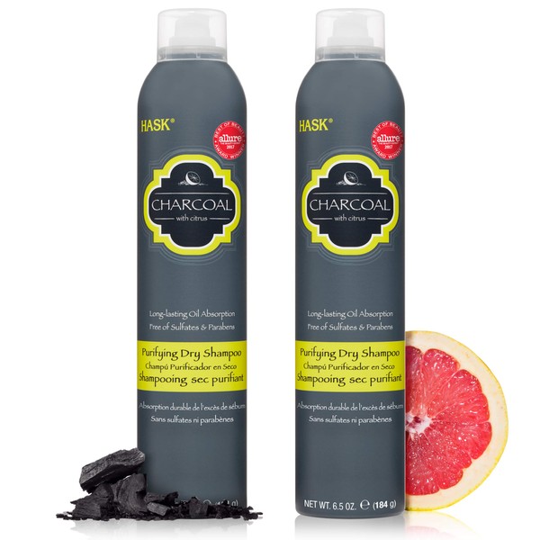 HASK Dry Shampoo Kits for all hair types, aluminum free, no sulfates, parabens, phthalates, gluten or artificial colors (Charcoal, 6.5oz-Qty2)