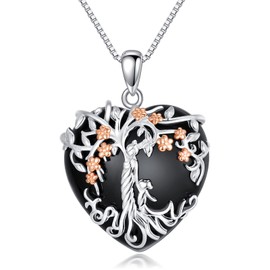 enjoylifecreative Mother Daughter Tree Pendant Necklace 925 Sterling Silver Tree of Life Obsidian Necklace Birthday Mothers Day Jewellery Gifts for Mum Daughter