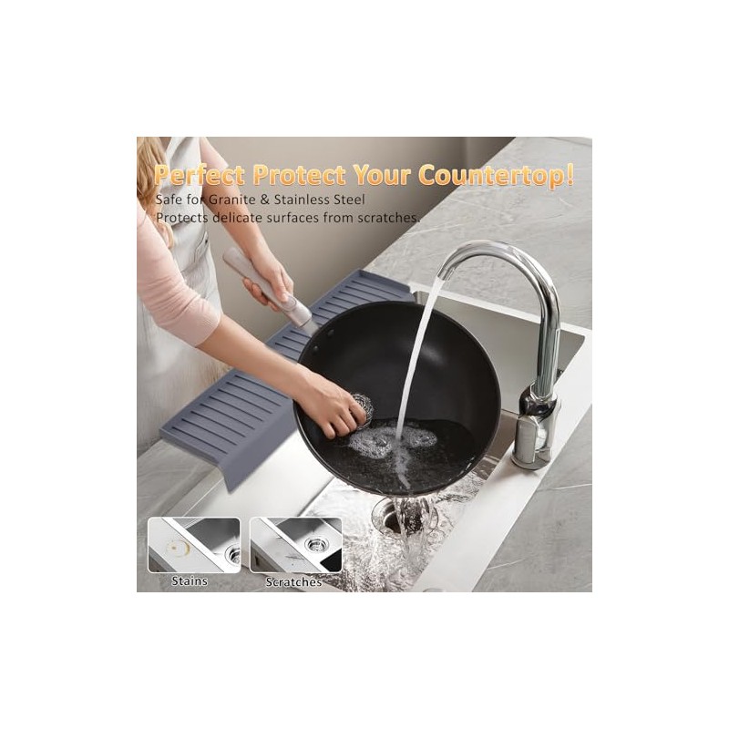 Sink Edge Protector with Suction Cup 4"x24", Silicone Sink Splash