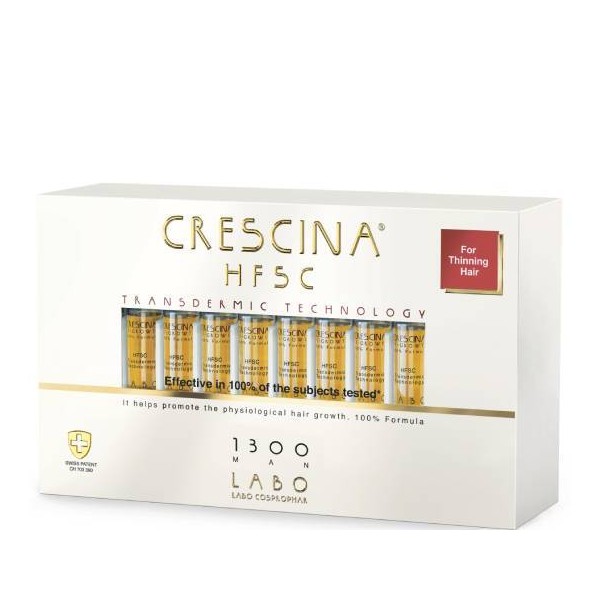 Crescina HFSC Transdermic 100% 1300 Man Treatment for Advanced Hair Loss for Men, 20 Vials x 3.5ml