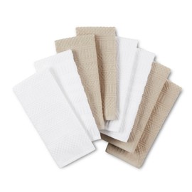 KitchenAid Cotton Classics Textured Solid Kitchen Towels 8-Pack, Absorbent 100% Cotton, Milkshake/White, 17”x28”