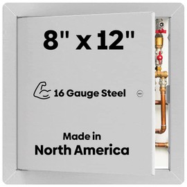 Best BA-AHD 8" x 12" Metal Access Panel with Concealed Pin Hinge, LEED Compliant 16-Gauge Steel Access Door for Non-Rated Drywall/Ceilings, White Drywall Panel with Rounded Corners, Screwdriver Latch…