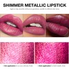 Rose Red Metallic Glitter Lipstick, Lightweight Shimmer Lipstick Non-Stick Full
