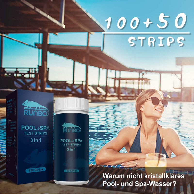 RUNBO 3 in 1 Pool Test Strips Spa 150 Sticks