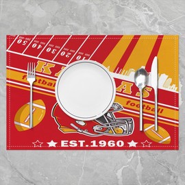 Feelyou Football Table Place Mats 18"x12" Boys Girls Kansas Placemats Set of 4 American Football Gifts for Football Fans Women Men Football City Placemat for Kitchen Dining Table Decor Indoor Outdoor