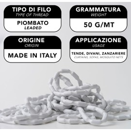 IPEA Lead Tape for Curtains, Fabrics, Mosquito Net - Heavy 50 g/m - 10 Metres - Made in Italy - Lead Tape for Curtains - Weight, Ballast Weight - White - 50 g/m