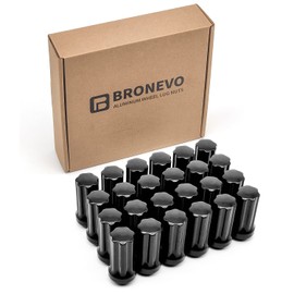 BRONEVO Lug Nuts Black 24 Pack - M14x1.5 Conical Seat - Extended Spline - Fits 8 Lug Aftermarket Wheels - includes 2 Socket Keys - Compatible with Ford, Ram,SAAB