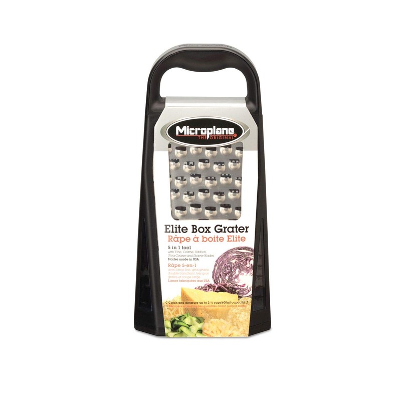 Microplane Elite Five Blade Box Grater with Measuring Cup Base,