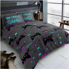GC GAVENO CAVAILIA Gamer Duvet Cover Set Single, Charcoal Bedding Set With Pillowcase, Vedio Game Quilt Cover Bed Set (135x200 cm)