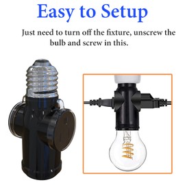 2 Pcs Luntak 3 Prong Light Socket to Plug Adapter, E26 Light Socket Outlet Outdoor, Light Bulb to 2/3 Prong Outlet Socket Splitter Converter Heat-Resistant for Porch Patio Garage Utility Rooms (Black)