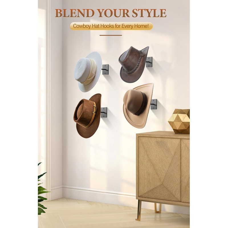 Cinati Cowboy Hat Rack for Wall, 4 Pack Cowboy Hat