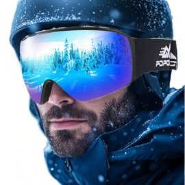POPOACTI Frameless Ski Snowboard Goggles Magnetic Anti-Fog UV400, OTG Design 100% UV Protection for Men Women Youth (Blue)