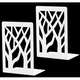 Tree Branch Arch Book Life Tree Metal Bookends Nonskid Bookends Heavy Duty Bookshelves Organizer Office Book Ends for Shelves (Tree Branch White 1, 1 Pairs)