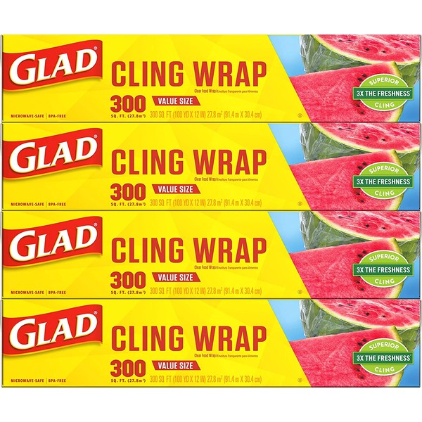 Glad® ClingWrap Plastic Food Wrap - 300 Square Foot Roll - 4 Pack (Package May Vary)