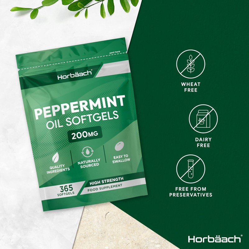 Peppermint Oil Capsules 200mg | 365 Softgel Capsules | Digestion