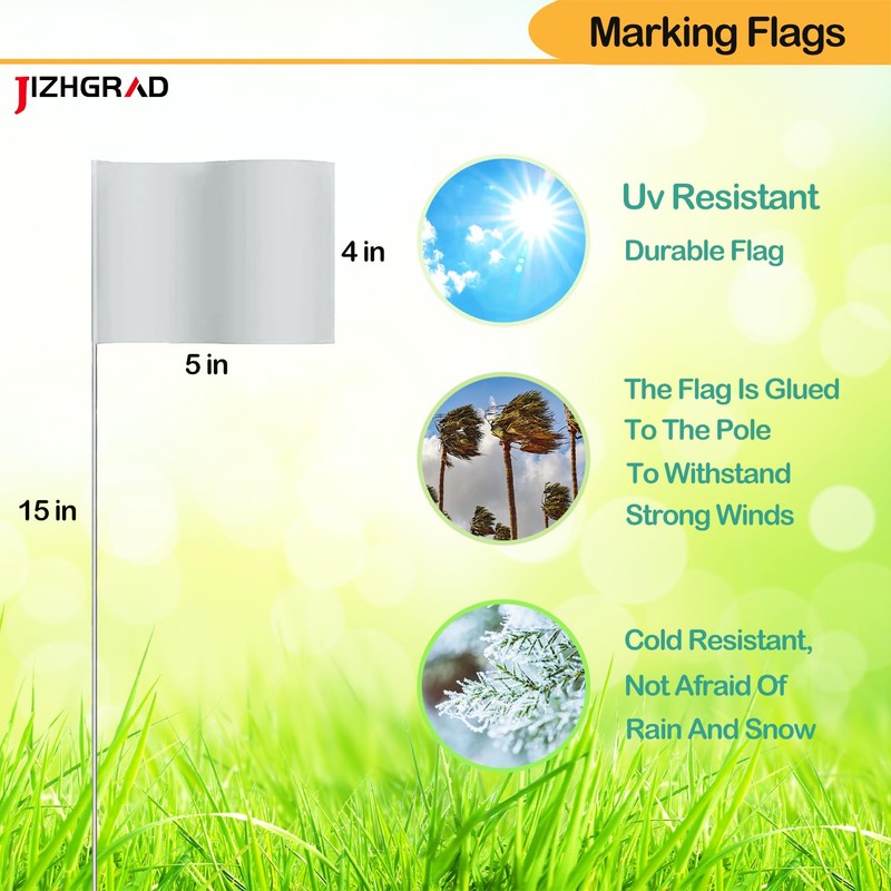 JIZHGRAD White Marking Flags for Lawn, 20 Pack Marker Flags,