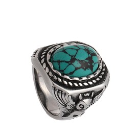 TURTLEDOVE Mens Retro Turquoise Ring Bohemian Oval Stone Rings Owl Stainless Steel Ring Jewelry for Father,Boyfriend,Brother (11)