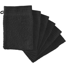 Adore Home 6 x Premium Quality Wash Mitts Absorbent Flannel Face Mitt Body Scrub, Black