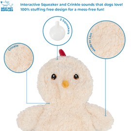 Best Pet Supplies Interactive Squeaky Dog Chew Toy, Ideal Dog Toys for Chewers, Small, Medium & Large Dogs, and Fetch Lovers - Crinkle Chicken (Cream), Large