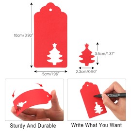 G2PLUS Rot Weihnachten Geschenkanhänger, Weihnachtsanhänger Papier Groß, 100 Stück Etiketten Weihnachten zum Beschriften, Geschenke Anhänger für Weihnachten, Weihnachten Anhänger für Geschenk Deko