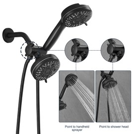 Kroias Matte Black Rainfall Shower Faucet High Pressure Shower Head System 7-Setting Handheld Shower Head Fixtures, Dual 2 in 1 Rain Shower Faucet Set, Valve Included