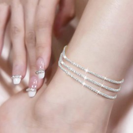 AOWVUTS Anklet for Women Waterproof Anklet Stainless Steel Multilayer Anklet Summer Beaches with Strong Carabiner Adjustable Anklet Gift for Women Girls, Stainless Steel