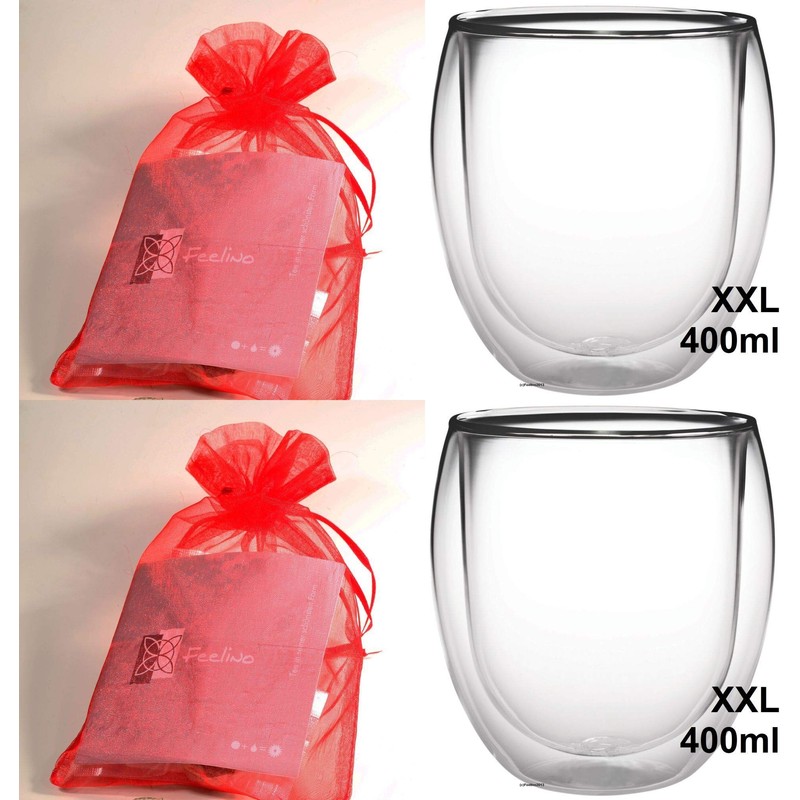 Feelino Ice-Bloom Double-Walled Jumbo Thermal Glasses Transparent Glasses incl. Tea