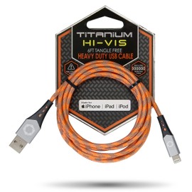 Celltronix - Titanium [Apple MFi Certified] 6FT Fast Charging Tangle Free Heavy Duty USB to Lightning Cable. Includes Sync+Charge & Aluminum Tips for Optimum Connectivity: HI-VIS Orange