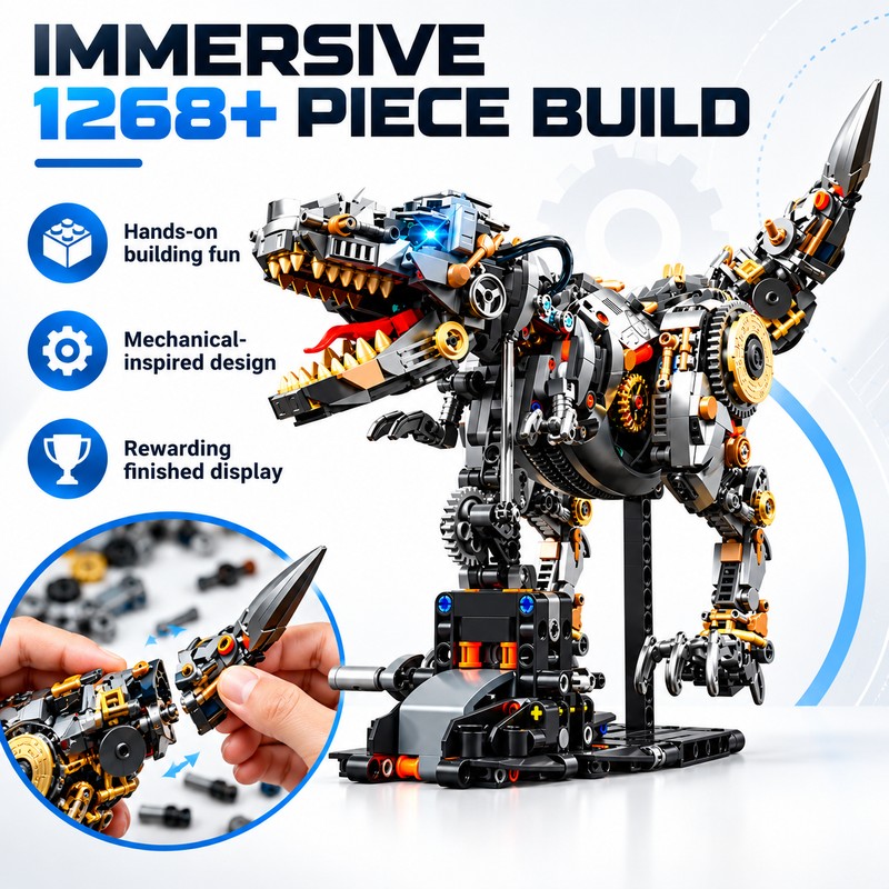 Mechanical T-Rex Dinosaur Building Blocks for DIY Model Building –
