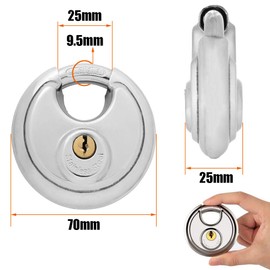 STARVAST 3 Pack Discus Padlock 70mm Stainless Steel Round Padlocks with Keys for Indoor and General Purpose Application