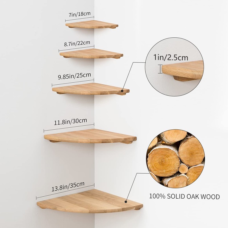Love Oak Corner Shelf, 23 cm
