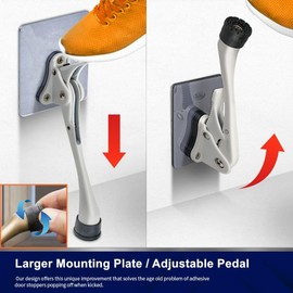 HOME&I Adhesive Kick Down Door Stopper,No Drilling Large Self Adhesive Plate,Height-Adjustable Rubber Foot (White, 6 Inch x 1 Pack)