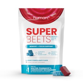 HumanN SuperBeets Memory + Focus Chews - Ayuda a apoyar la salud cerebral y la alerta - Suplemento nootrópico de SuperBeets con resveratrol y polvo de raíz de remolacha, sabor a granada de arándano, 30 masticables suaves