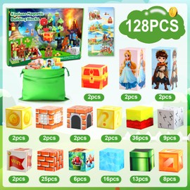 Knoiuao Magnetic Building Blocks, 128 Pieces Magnetic Building Blocks, Build Magnet World Set for Boys and Girls, Montessori Building Blocks Toy, Gifts for Children Aged 3 4 5 6 7 8 Years