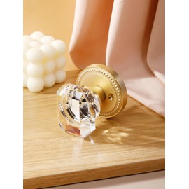SORWDUERM Gold Door Knobs Glass Door Knob Brushed Gold Passage Door Knobs Square Crystal Satin Brass Interior Door Knob for Hall and Closet 1 Pack
