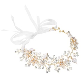 Bridal Headband Wedding Headpiece for Bride Hair Accessories for Wedding Hair Pieces Crystal Pearl Hair Vine Gold (Golden, One size)