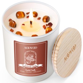 AOOVOO Nutmeg Beans Scented Candles for Women - Aromatherapy Candle with Crystals Inside, 10oz Soy Candles for Home Scented, Birthday Gifts Candle for Women Mom