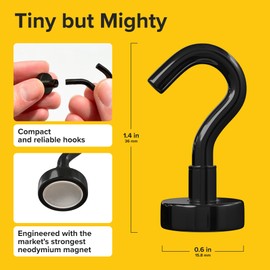 X-bet MAGNET Black Magnetic Hooks 6 PCs (27 LBS), Size: Dia 16mm, Pull Force Around 24lbs