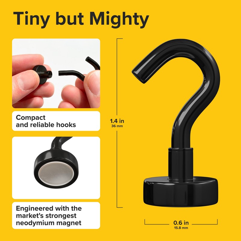 X-bet MAGNET Black Magnetic Hooks 6 PCs (27 LBS), Size: