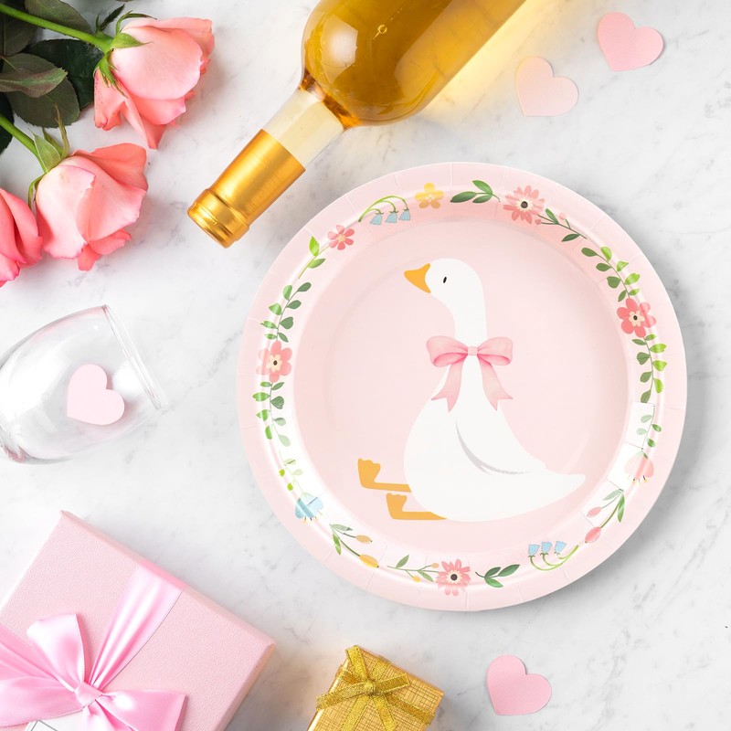 FYSUIMU Silly Goose Paper Plates Disposable Plates Pink Bow Goose