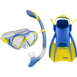 OutdoorMaster x U.S. Divers Admiral Set Adults Snorkeling Mask Fins Gear, Travel Use Scuba Diving Kit with Panoramic View Mask, Dry Top Snorkel, Trek Fins, Portable Bag for Swimming Snorkeling