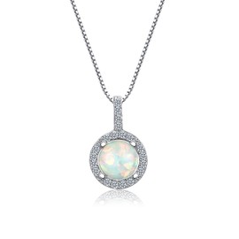 Ferkerylu Opal Necklaces for Women, Dainty 925 Sterling Silver Gemstone Pendant, October Birthstone Opal Gemstone Birthday Christmas Gift Jewelry