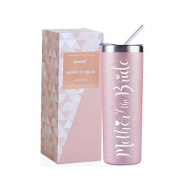 Onebttl Mother of The Bride Gifts, 20oz Stainless Steel Skinny Tumbler with Lid and Straw On Wedding Party for Brides Mom from Brides, Daughters (Glitter Pink)