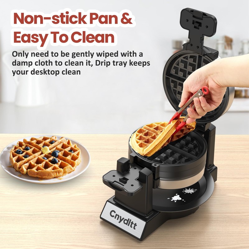 Cnydltt Double Waffle Maker, 1400W Rotating Belgian Waffle Iron with